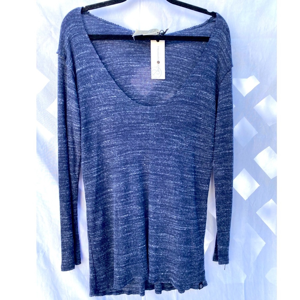 Treasure & Bond Oversized Off The Shoulder Waffle Knit Thermal Long-slee…